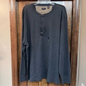 Men's Henley Pullover LS 3 Button Henley Carbon Heather NWT Sz XXL